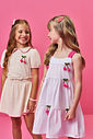 Vestido Infantil em Tricoline com Elastano e Apliques de Cereja – Vestido Menina Verão Branco BRANCO/RS JELLY