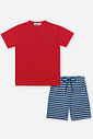 Conjunto Infantil Camiseta Waffle e Bermuda Listrada Denim