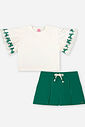 Conjunto Infantil Menina Blusa Boxy Laços e Short Waffle Verde