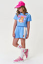 Conjunto Infantil Menina Blusa Boxy Ursinho e Short Azul