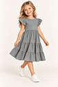 Vestido Infantil em Camadas Manga Curta Cinza