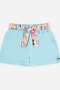 Short Infantil Menina Azul em Moletinho com Lenço Estampado