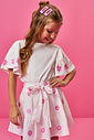 Conjunto Infantil com Blusa e Saia Shorts Bordada – Look Menina Verão Off White NATURAL/OFF WHITE
