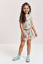 Conjunto Infantil com Blusa e Shorts em Cotton Linho de Gatinhos – Look Menina Verão Verde Brisa VERDE BRISA