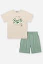 Conjunto Infantil Beach com Camiseta e Bermuda de Linho Olive