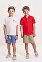 Conjunto Infantil Menino Polo Branco e Bermuda em Linho com Elastano