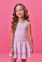 Conjunto Infantil com Regata Boxy e Saia Shorts com Glitter – Look Menina Verão em Meia Malha LILAS BRUMA