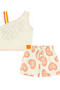 Conjunto Infantil Menina Blusa E Short Corações Off White E Laranja Neon Cinti Conjunto Infantil Menina Blusa E Short Corações Off White E Laranja Neon Cinti
