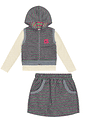 Conjunto Blusa  Short-Saia E Colete Natural E Rosa Neon Abrange