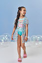 Maiô Infantil em Malha UV com Estampa de Gatinha e Saída de Praia em Tule – Moda Praia Menina Verão VERDE ATOL
