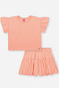 Conjunto Infantil Neon Love com Blusa e Shorts em Meia Malha P.A com Glitter – Look Menina Verão LARANJA NEON LIGHT