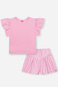 Conjunto Infantil com Blusa em Cotton e Shorts em Sarja Glow – Look Menina Verão com Strass NATURAL/RS IOGURTE