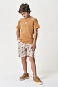 Conjunto Menino Camiseta Palma Bordada e Bermuda Marrom