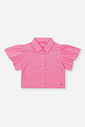 Camisa Infantil em Tricoline com Elastano e Strass – Blusa Menina Verão com Manga Bufante ROSA CONFETE