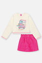 Conjunto Infantil Menina Blusa E Saia Veludo Rosa Neon Mundo Cinti