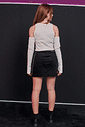 Conjunto Blusa Cropped E Saia Em Cotelê Preto E Bege Dway