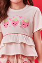 Conjunto Infantil Menina Blusa E Short Strawberry Natural E Rosa Cinti