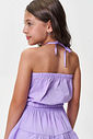 Conjunto Infantil Regata Cropped e Short Lilás com Laço e Strass