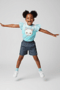Conjunto Infantil Menina com Babados Sparkle Cat Azul Abrange