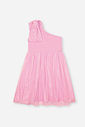Vestido Infantil em Cotton com Tule Foil – Vestido Menina Verão de Um Ombro Só ROSA IOGURTE