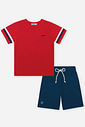 Conjunto Infantil Camiseta Listrada e Bermuda de Moletom Marinho
