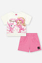 Conjunto Infantil com Blusa Boxy de Princesa Boiadeira e Shorts em Moletinho – Look Menina Verão NATURAL/RS CONFETE