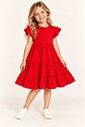 Vestido Infantil em Camadas Manga Curta Vermelho
