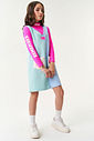Jardineira Color Block E Blusa Rosa, Verde E Azul CTV