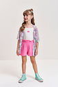 Conjunto Infantil com Top e Shorts em Moletinho com Kimono em Tule – Look Menina Verão de Cachorrinh NATURAL/RS CONFETE