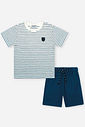 Conjunto Infantil Listrado com Camiseta Flamê e Bermuda Waffle