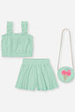 Conjunto Infantil Neon Love com Regata Cropped, Shorts em Moletinho Waffle e Bolsa – Look Menina Ver VERDE BRISA