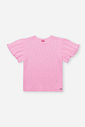 Blusa Infantil em Canelado Glow com Strass – Camiseta Menina Verão com Manga Plissada ROSA IOGURTE