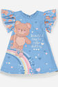 Vestido Infantil Bebê Azul com Ursinha e Tule Foil