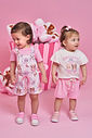 Conjunto Infantil Princeas Cinti de Blusa em Meia Malha com Shorts em Moletinho e Strass NATURAL/RS IOGURTE