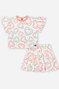 Conjunto Infantil Neon Love com Blusa Boxy e Shorts em Cotton Linho – Look Menina Verão com Estampa OFF WHITE