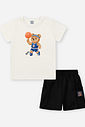 Conjunto Bebê Menino Camiseta Urso do Basquete e Bermuda Preto 