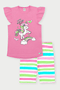 Conjunto Infantil Menina Unicórnio Listrado Rosa Abrange
