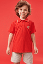 Conjunto Camisa Polo E Bermuda Vermelho E Cinza Abrange
