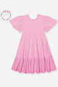 Vestido Infantil Manga Curta em Meia Malha Botonê – Vestido Menina com Laço nas Costas Cinti ROSA IOGURTE