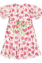 Vestido Infantil Menina Strawberry Com Pompom Off White E Verde Cinti