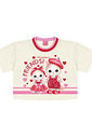 Conjunto Infantil Menina Blusa Gatinha; Short-Saia E Bolsa Strawberry Off White E Rosa Cinti