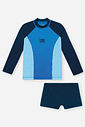 Conjunto Infantil Camiseta UV Manga Longa e Sunga Boxer Azul