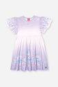 Vestido Infantil em New Stretch com Estampa Sara Salamandra e Bolsa – Vestido Menina Verão Lilás LILAS BRUMA