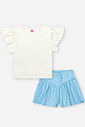 Conjunto Infantil com Blusa em Cotton e Shorts em Sarja Glow – Look Menina Verão com Strass NATURAL/AZ PORCELANA