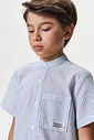 Conjunto Menino Camisa Alfaiataria Listrada e Bermuda Azul