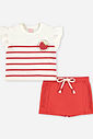 Conjunto Bebê Blusa de Morango e Short-Saia Vermelho