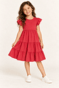 Vestido Infantil em Camadas Manga Curta Magenta