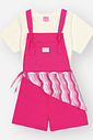 Conjunto de Jardineira Infantil Menina Listrado Rosa Mundo Cinti