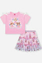 Conjunto Infantil Cheerleader com Saia em Tela e Ciclista – Conjunto Menina Fashion Cinti ROSA IOGURTE