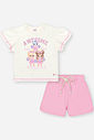 Conjunto Infantil Princeas Cinti de Blusa em Meia Malha com Shorts em Moletinho e Strass NATURAL/RS IOGURTE